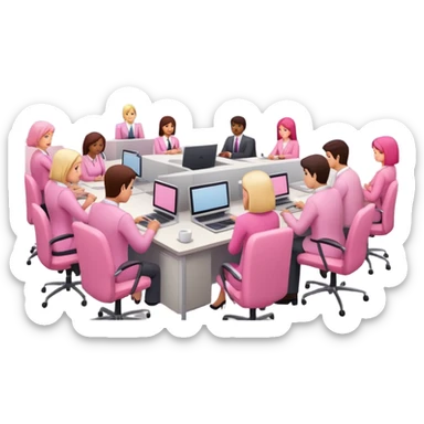 people in pink SPAM office setting having a SPAM marketing meeting landscape  sticker