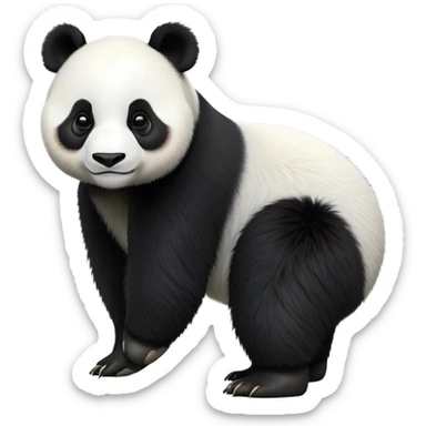cinematic-[panda bear]-realistic-full-body-standing on all fours-emoji,-tail-tucked-close,-head-tilted-dramatically,-thick-[black and white]-fur,-simplified-yet-realistic-focused-features,-highly-detailed,-glowing-with-an-almost-sarcastic-glow sticker