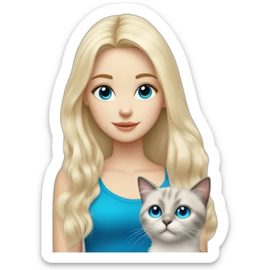 White blonde girl with blue eyes with ragdoll cat  sticker