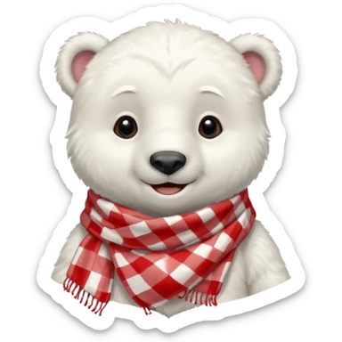 baby Polar Bear, smiling, wearing red Checkered Triangle scarf sticker
