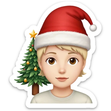 Wear Hat and have Chirtmas tree behind sticker
