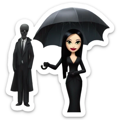 Morticia Addams at a rainy funeral holding umbrella. funeral veil ,gloves,purse. Palm Beach Honey Barbie  sticker
