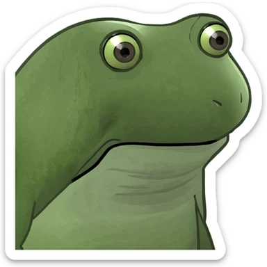 spilled baby oil bottle with shiny effect, bufo frog meme style sticker