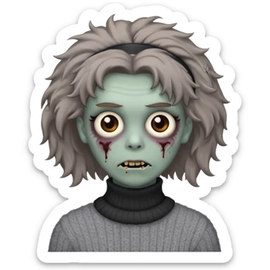 brown fluffy haired grey zombie with turtleneck sweater and hair band sticker