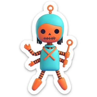 teal and orange voodoo doll sticker