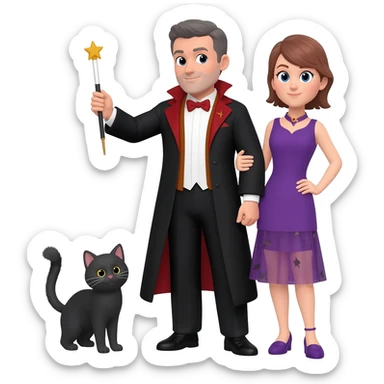 magician couple and their pet cat sticker
