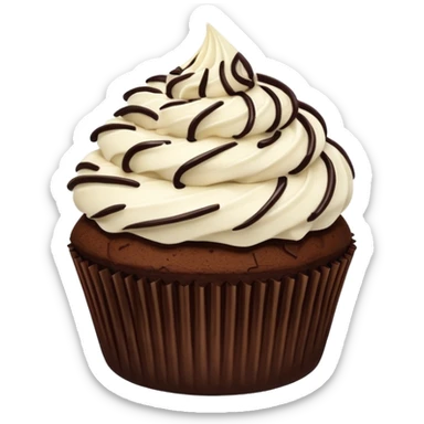 Chocolate cupcake with vanilla frosting, shredded coconut & chocolate drizzle sticker