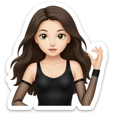 pretty white brunette teen long hair with hazel eyes in a black leotard and fishnets dancing sticker