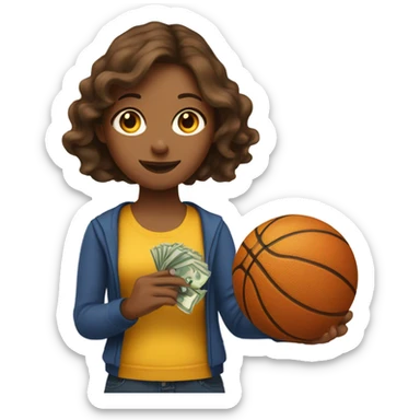Girl emoji with brown hair with basketball and money sticker