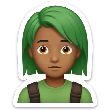 brown boy with green shoulder lenght hair sticker