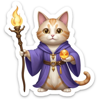A cat wizard casting a spell with magical staff and flowing robes sticker
