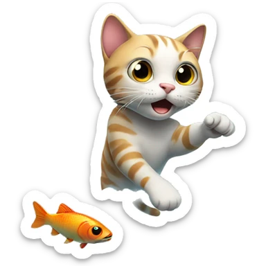 Cat trying to catch a fish from its aquarium  sticker