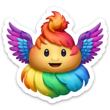 Rainbow Poop emoji face with wings sticker
