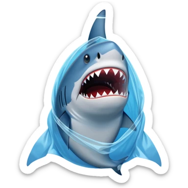 shark stuck in plastic waste bag sticker