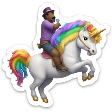 Big fat uncle Willy on a unicorn sucking in rainbows sticker