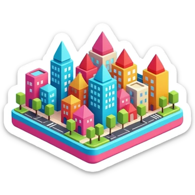 3d cute simple minimalist city sticker