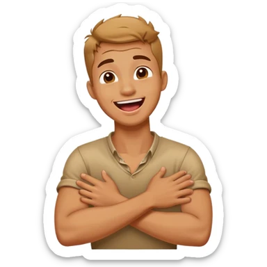 guy crossing arms holding neck laughing with tongue out sticker