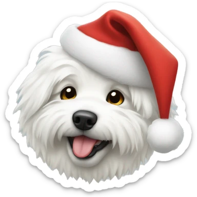 White fluffy dog with Santa hat sticker