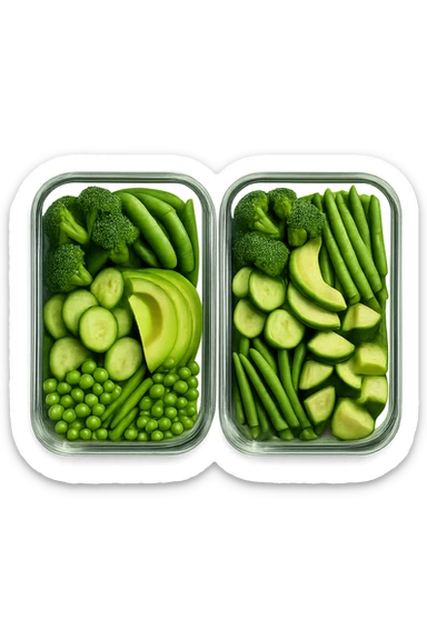 verdure tagliate e sistemate in due schiscette di vetro viste dall'alto, iperrealistico 4k sticker