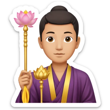 asian man, scepter, buddhism, lotus sticker