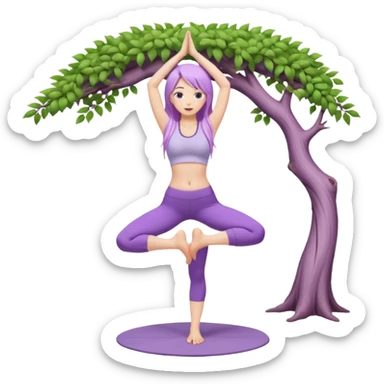 Девушка белокожая, с длинными светло-фиолетовыми волосами, в одежде для йоги, стоит в позе дерева, в стиле бимбо пилатес, две руки, две ноги sticker