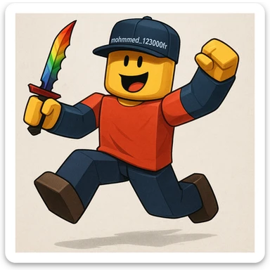 Roblox avatar for mohmmed_123000fr in MM2, action pose, vibrant and game-accurate style sticker