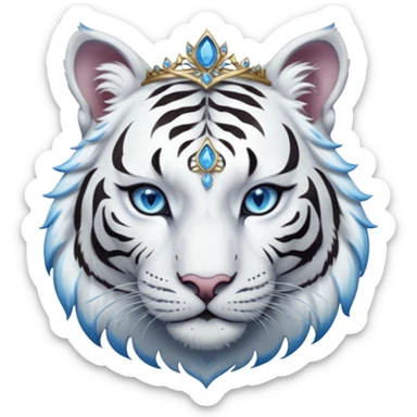 ESO Female white tiger khajiit leader of the umbral rose, blue eyes, blue 'third eye' gem, tiara for leadership ruling sticker