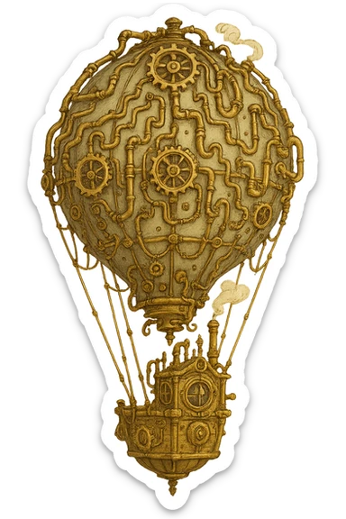 whimsical steampunk hot air balloon sticker