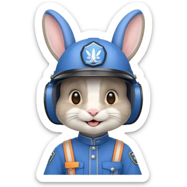 cute Rabbit police, blue uniform including helmet of uniform sticker