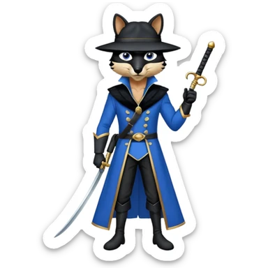 Zorro animal  quítale la máscara y pon en cuerpo completo alto y flaco con ropa azul  sticker