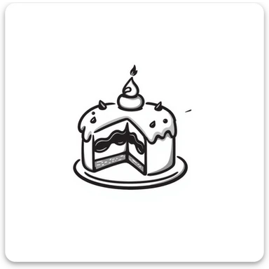hand-drawn sketch of a cake with a bite taken out of it sticker