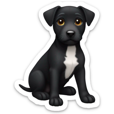 A sitting black Patterdale Terrier dog with a white patch on its chest and brown eyes. sticker