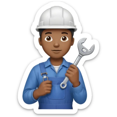 Black male factory worker wearing hard hat and overalls holding wrench sticker