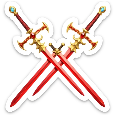 Golden fiery royal two crossed swrods with red gem and golden blade sticker