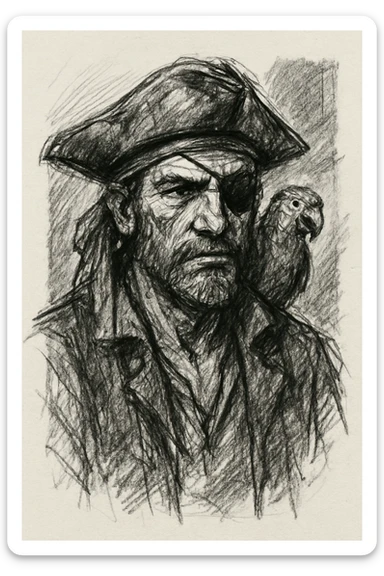 pirate with eye patch and parrot sticker