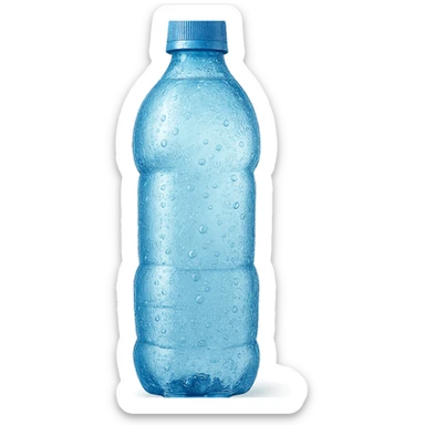 a blue mineral water bottle with water droplets, realistic and fresh sticker