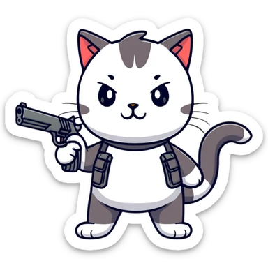 cartoon sticker of a cat holding a gun sticker