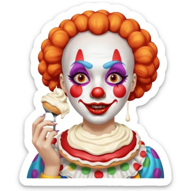 Clown woman gets pied sticker