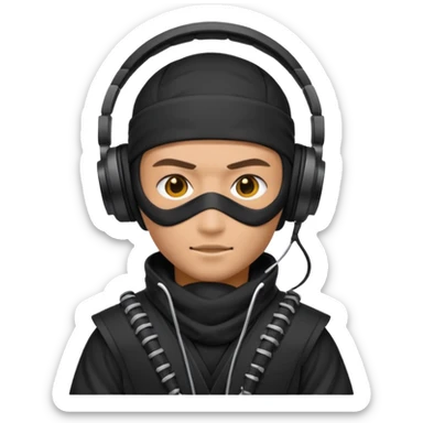 Make a customized emoji that has dj headphones on and a ninja outfit sticker