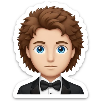 Blue eye brown hair fluffy hair in a black tux  sticker