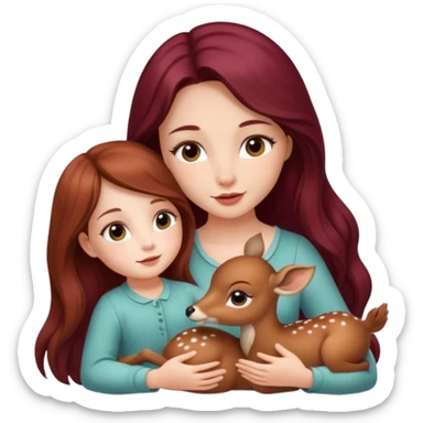 Beautiful burgundy long haired girl petting baby deer sticker