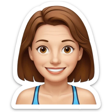 a femela swimming coach with shoulder lengt brown hair and a friendly face - a little older early 50s but some wrinkels into the face sticker