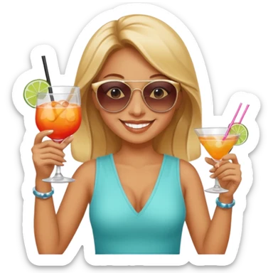 Professional sexy woman smiling holding cocktail posing in shades flashing peace sign sticker