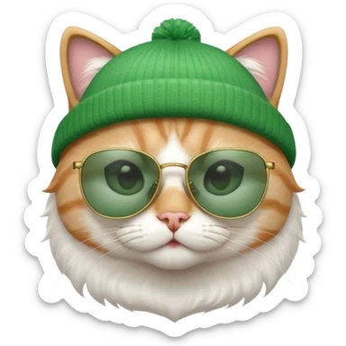cat wearing a green beanie and ray ban sunglasses sticker