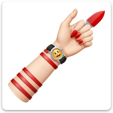 emoji wrist with red horizontal lines on it and a knife beside it sticker