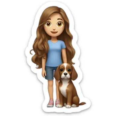 Girl with long brown hair and a dog petit brabançon sticker