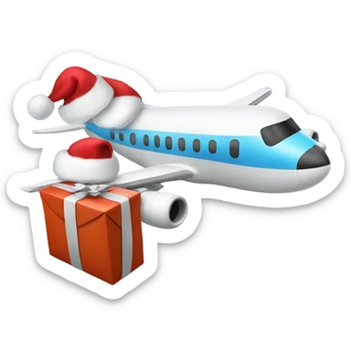 Plane with a Santa hat carrying and present bag sticker