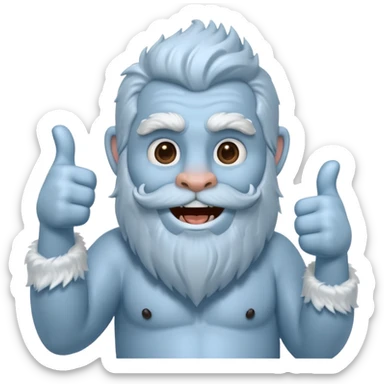 yeti, full body, ice grey blue, full beard, full fur, thumbs up, smiling, winking sticker