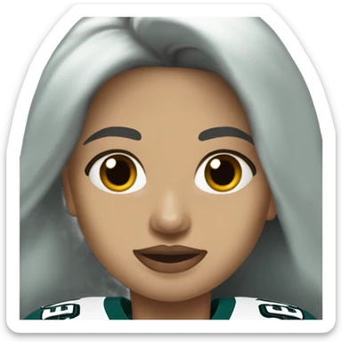 White female long dark hair red lips wearing Philadelphia Eagles jersey sticker