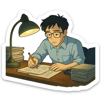 man working overtime at night sticker